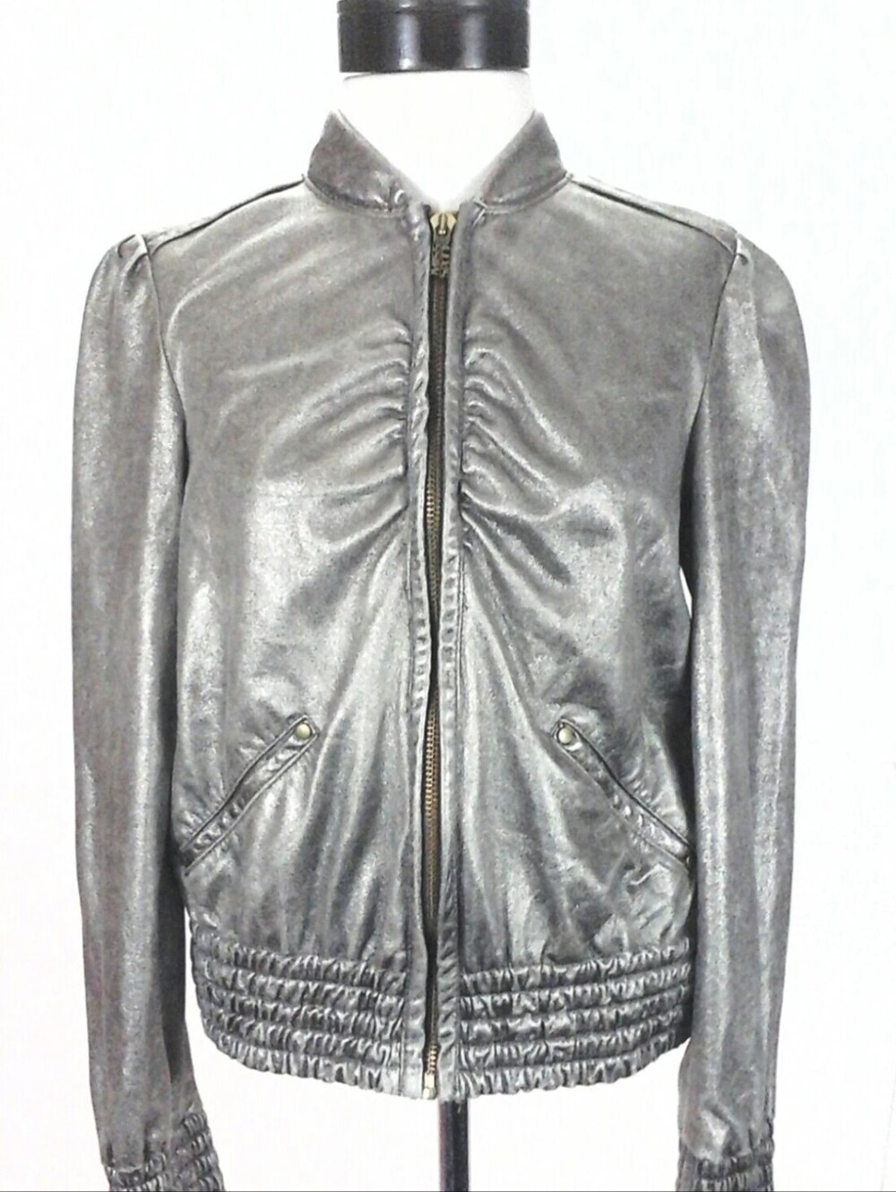 MISS SIXTY Soft SilverMetallic Zip Up Jacket Made in Italy Women’s M Retail $429